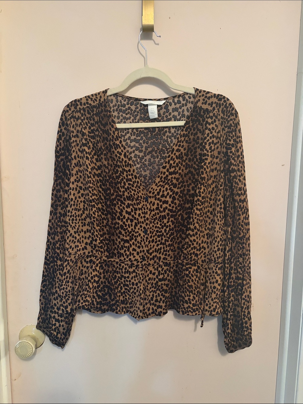 H&M Leopard Print V-Neck Long Sleeve Blouse - Brown/Black